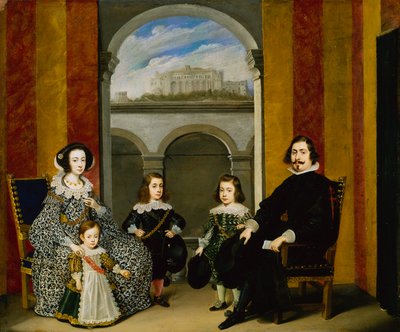 Francesco Tapia, Conte del Vasto, con la sua Famiglia seduti in un interno del Palazzo Tapia con una Vista del Castello di Sant Elmo da Wolfgang Heimbach